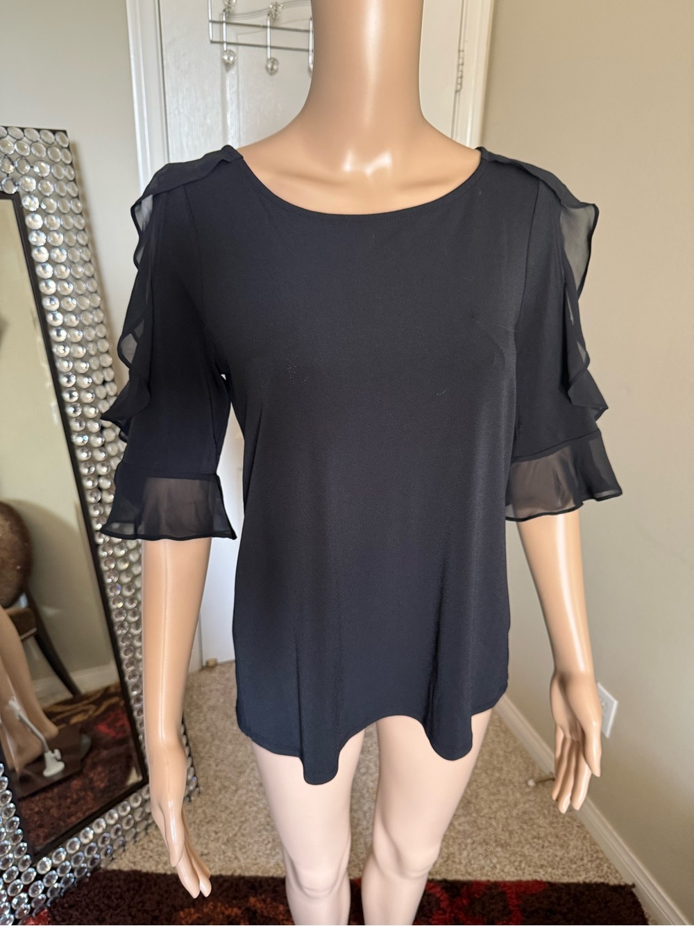 Worthington Black Ruffle Sleeve Blouse